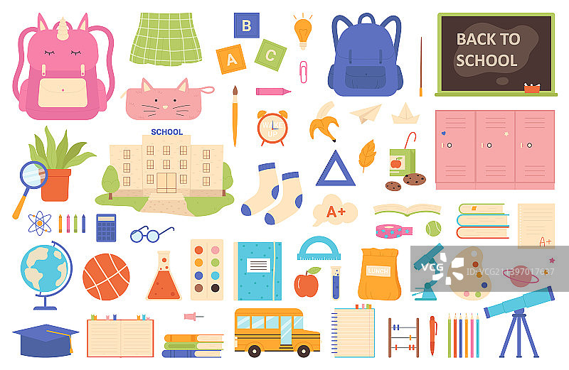 学校建筑与文具图片素材