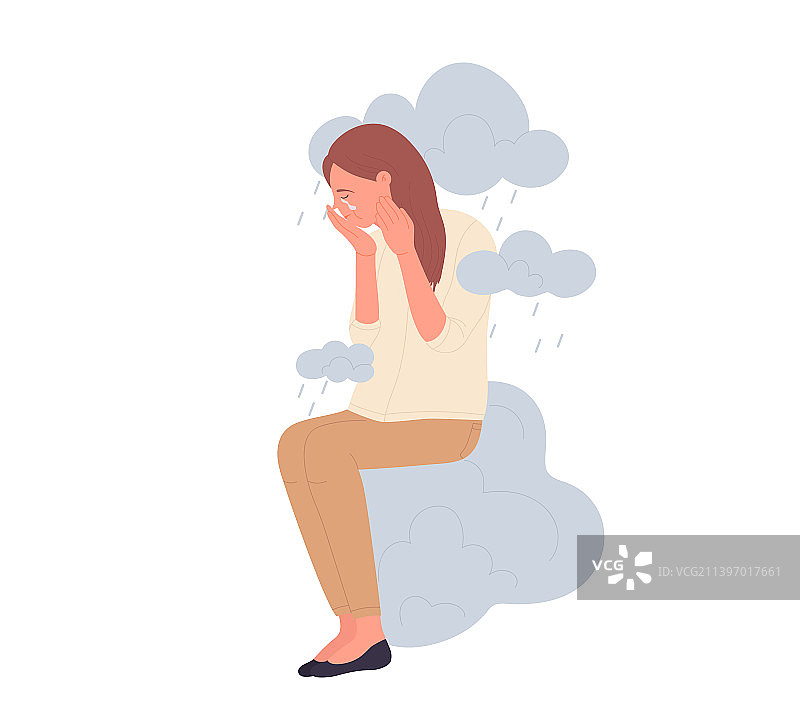 乌云密布的沮丧女孩图片素材
