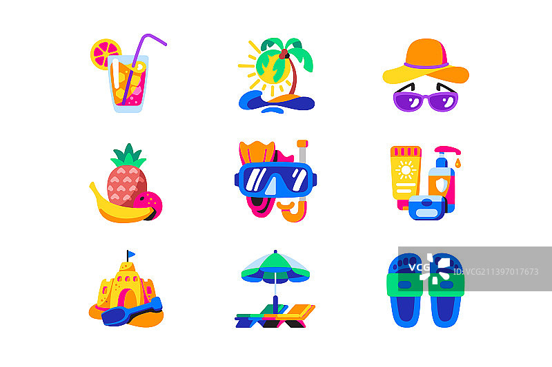 夏季海滩度假休闲图标图片素材
