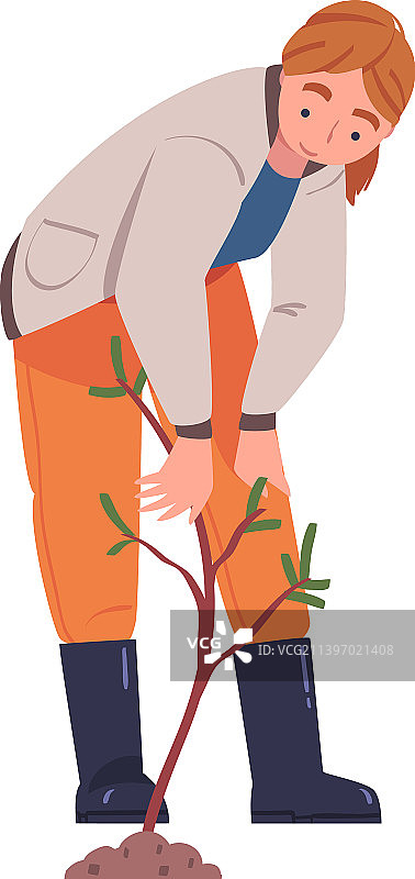 女性人物在土壤中种植树苗图片素材