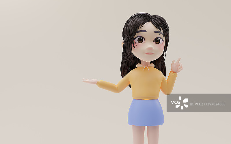 可爱的卡通女孩3D渲染图片素材