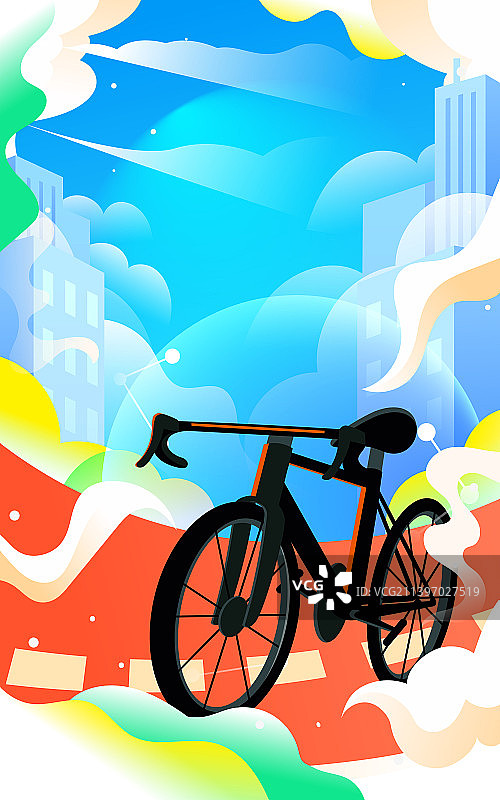 世界骑行日人物骑自行车健身运动出行插画图片素材