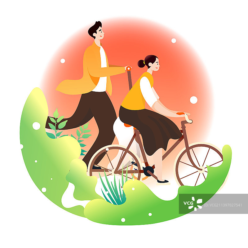 世界骑行日人物骑自行车健身运动出行插画图片素材