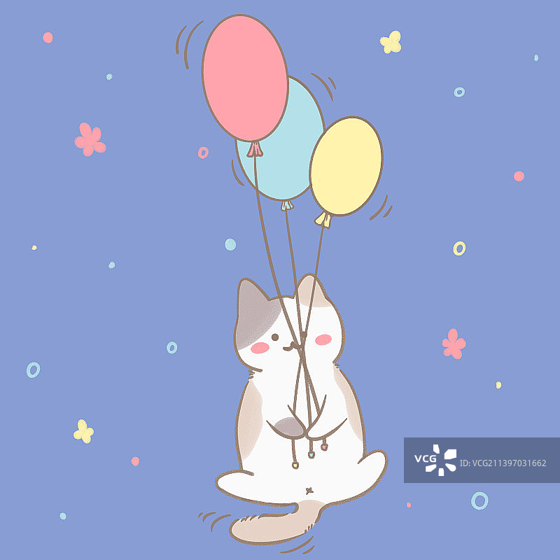 【猫咪系列7】坐在地上拿着气球的小猫咪图片素材