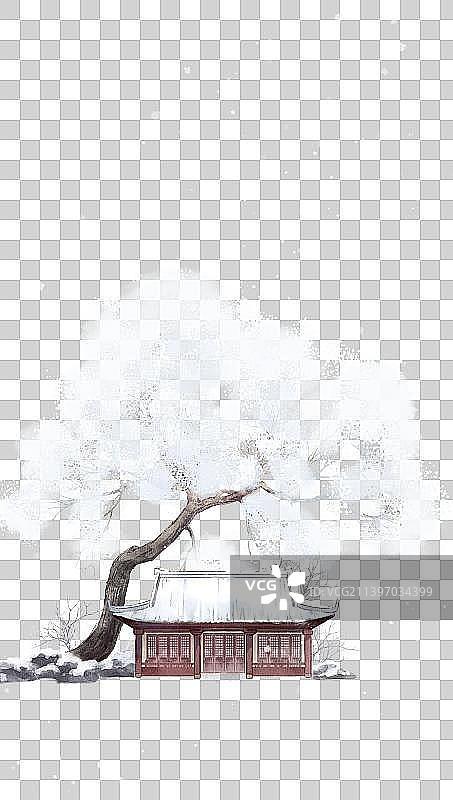 古风水彩水墨插画——雪景图片素材