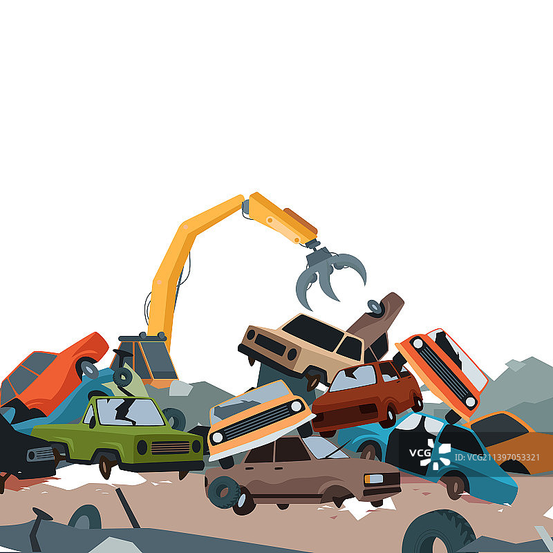 汽车垃圾场金属堆景观图片素材