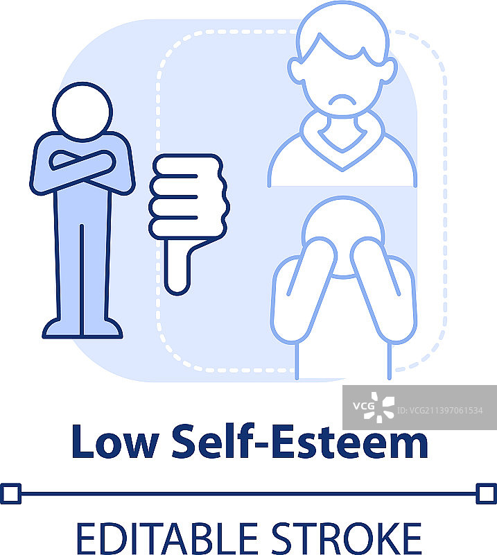 浅蓝色低自尊概念图标图片素材