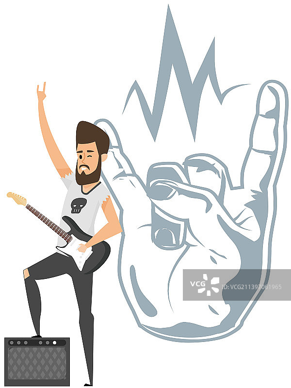 弹奏电吉他的摇滚音乐家卡通图片素材