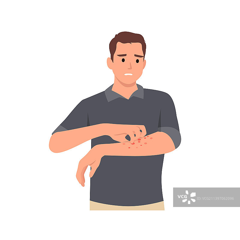 男子因皮肤过敏而挠手臂图片素材