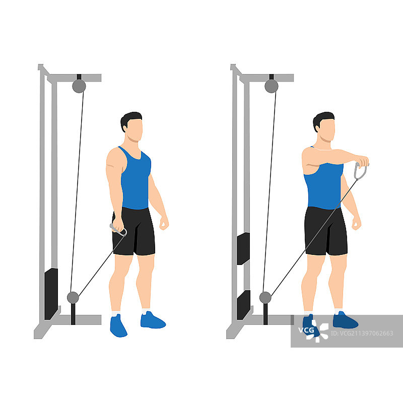 男人做单臂拉索前平举运动图片素材