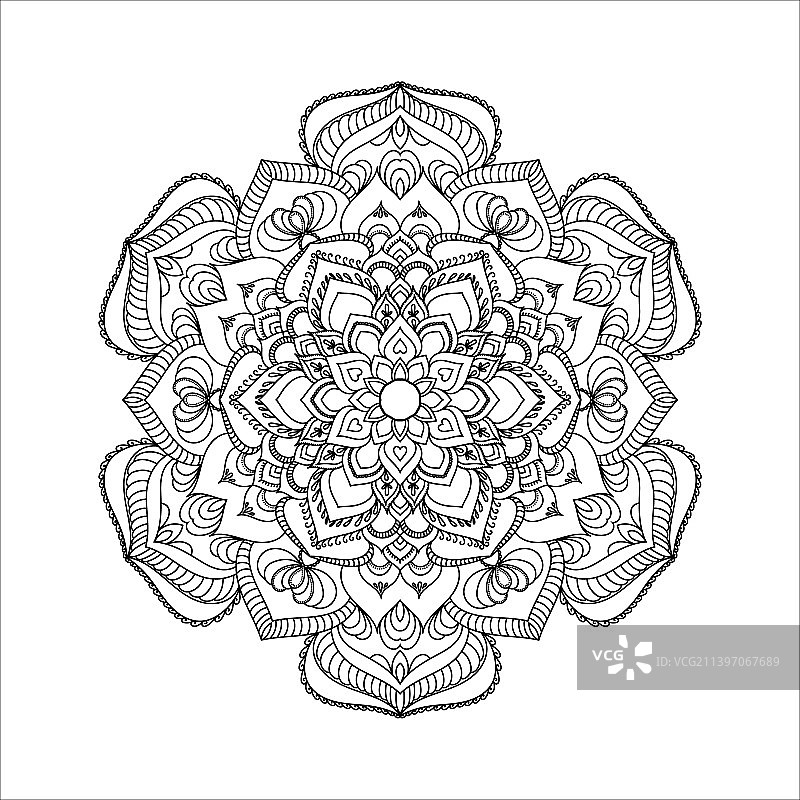 用于设计填色书页的圆形曼陀罗图片素材