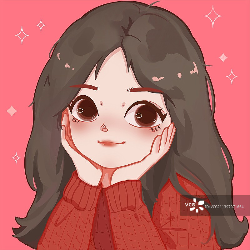 双手托腮的软萌大眼睛鸭鸭风小女孩头像图片素材