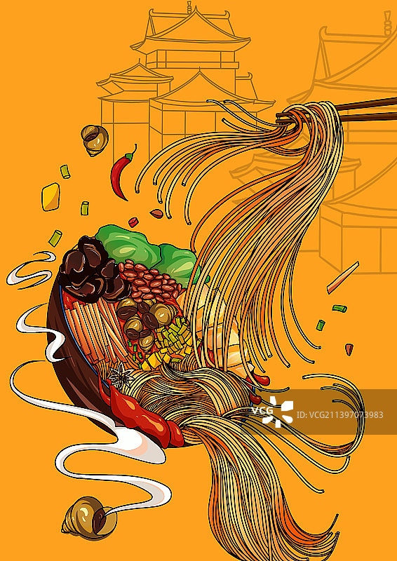 螺丝粉国潮包装插画图片素材