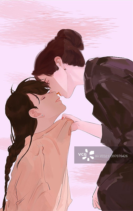 有故事有情绪展现的双人女孩半身插画图片素材