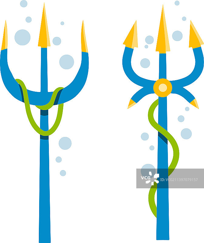 带有海藻的波塞冬三叉戟神话物品图片素材