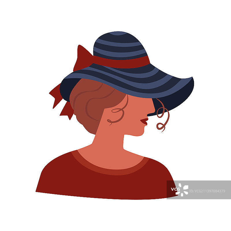 戴着优雅帽子的女人侧面像图片素材
