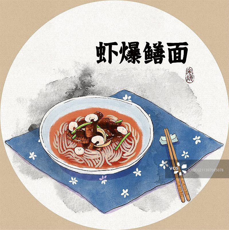 杭州美食虾爆鳝面图片素材