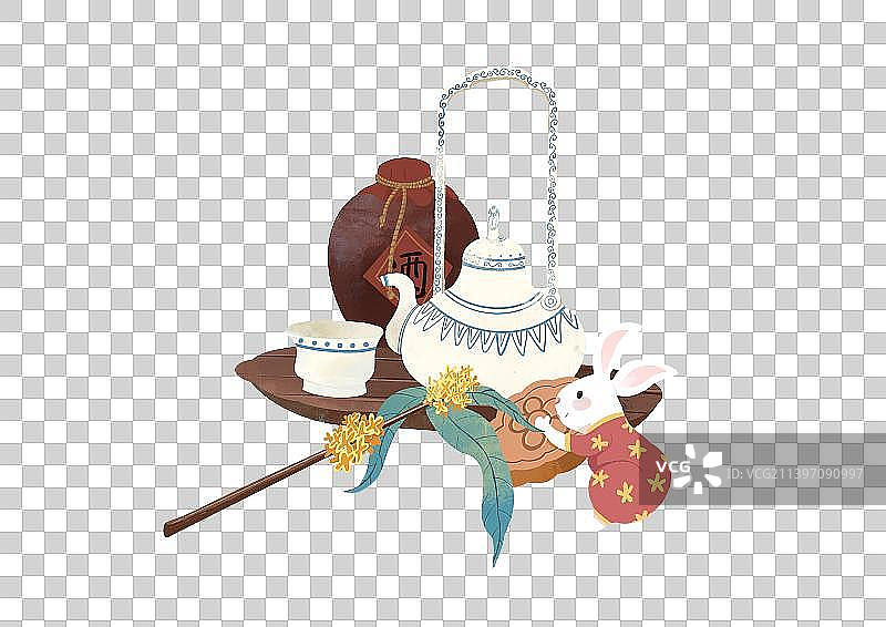 中秋酒桂花月饼酒壶水杯插画图片素材