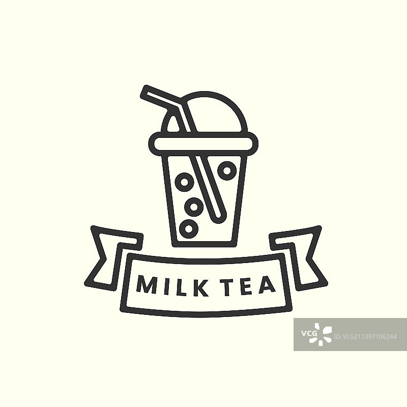 线条艺术风格奶茶logo图标模板图片素材