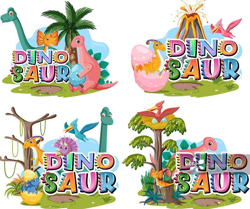 许多可爱的恐龙卡通角色图片素材
