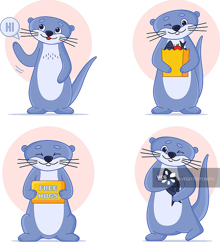 卡通水獭打招呼举着免费标志图片素材