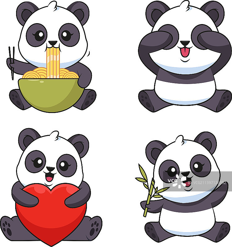 手绘吃东西的熊猫宝宝合集图片素材