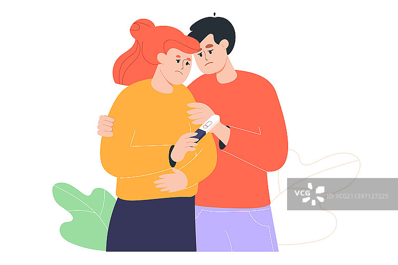 悲伤的男人拥抱拿着妊娠测试的女人图片素材