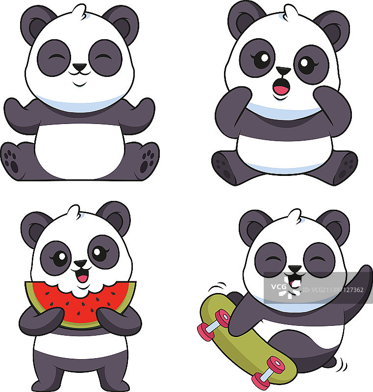 一组有趣的手绘婴儿熊猫冥想图片素材