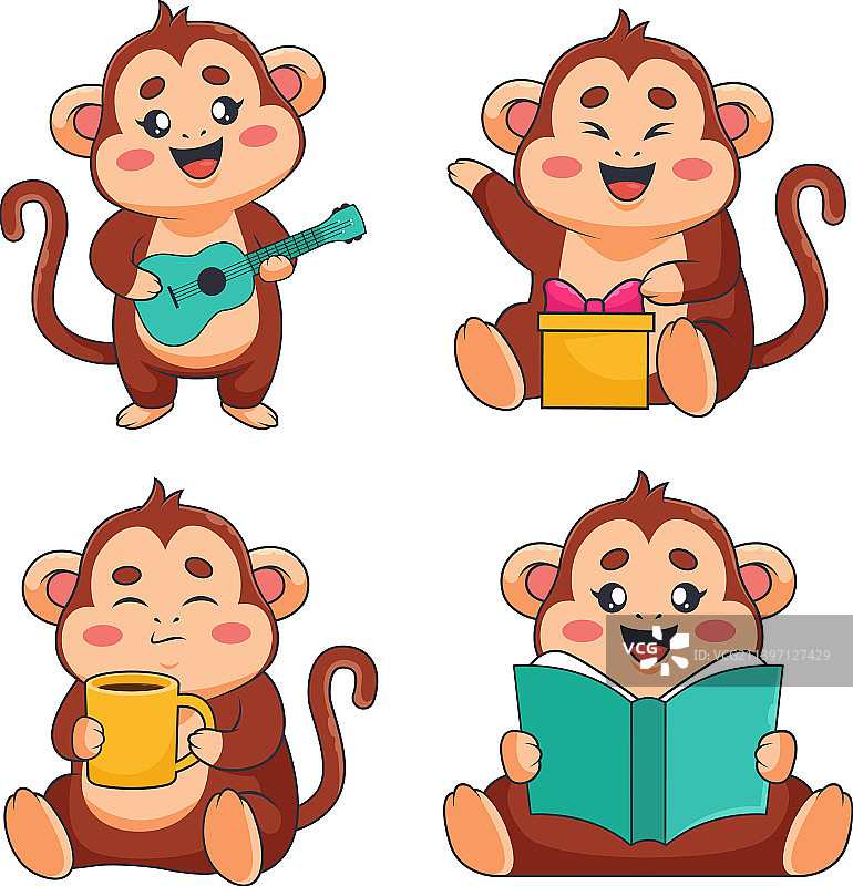 手绘猴子弹吉他图片素材
