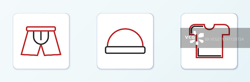 T恤、男士内裤和无檐小便帽图标图片素材