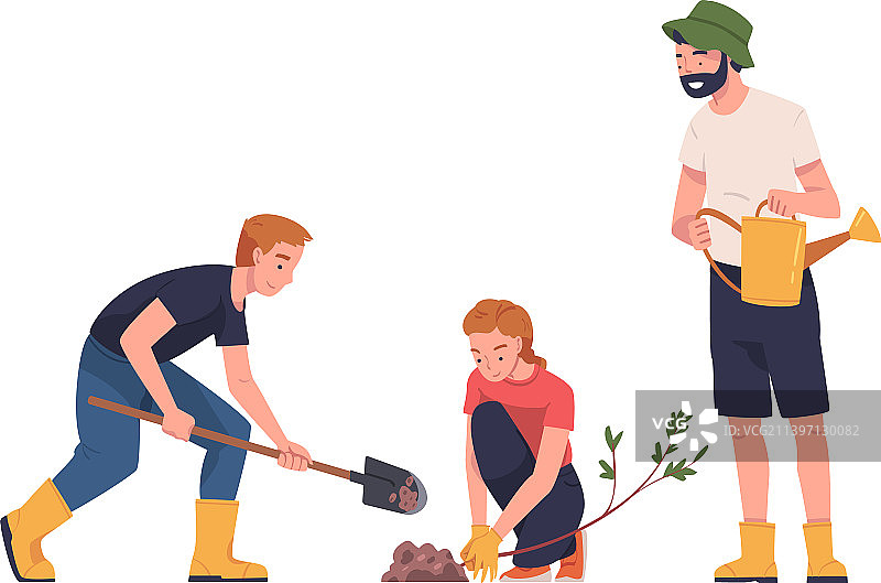 男人和女人种植树苗图片素材