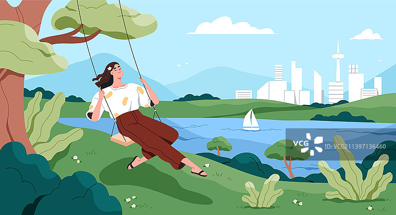 在树上荡绳索的快乐时光图片素材