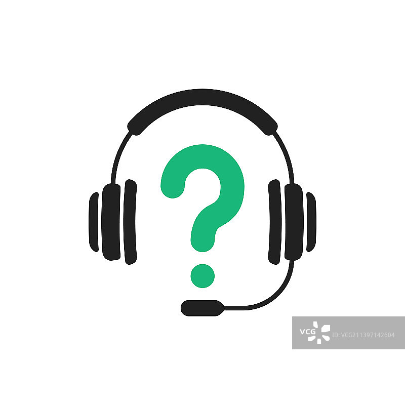 带绿色问号图标的黑色耳机图片素材