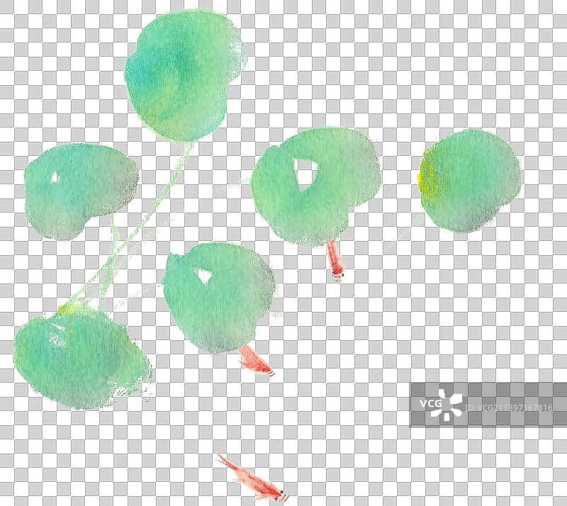 池塘里荷叶下的小鱼风景插画图片素材