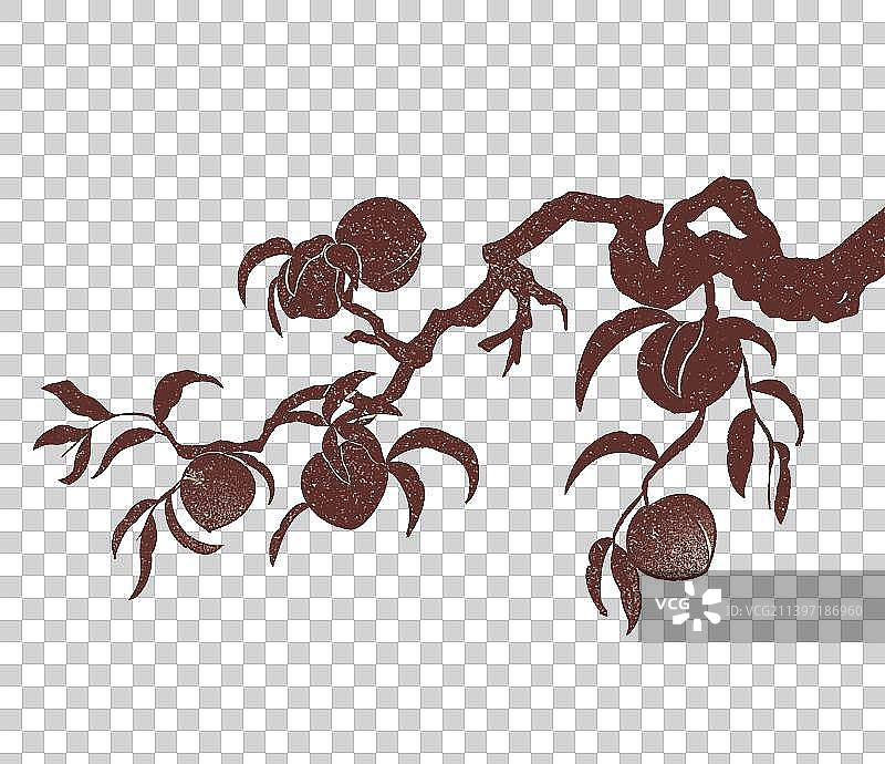 寿桃儿童献寿孩提桃子桃树版画复古中国风插画图片素材