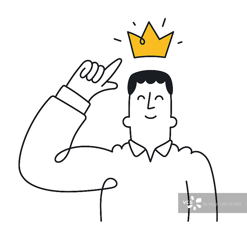 男人指着头顶上的皇冠图片素材