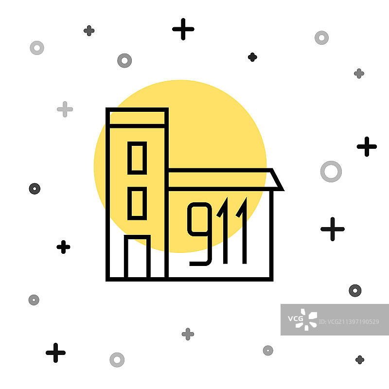 黑色线条消防局建筑图标图片素材