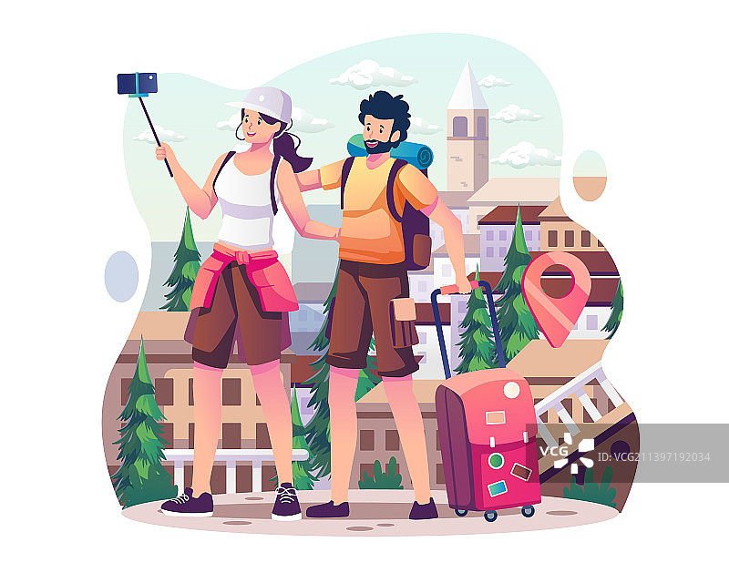 情侣游客自拍合影图片素材