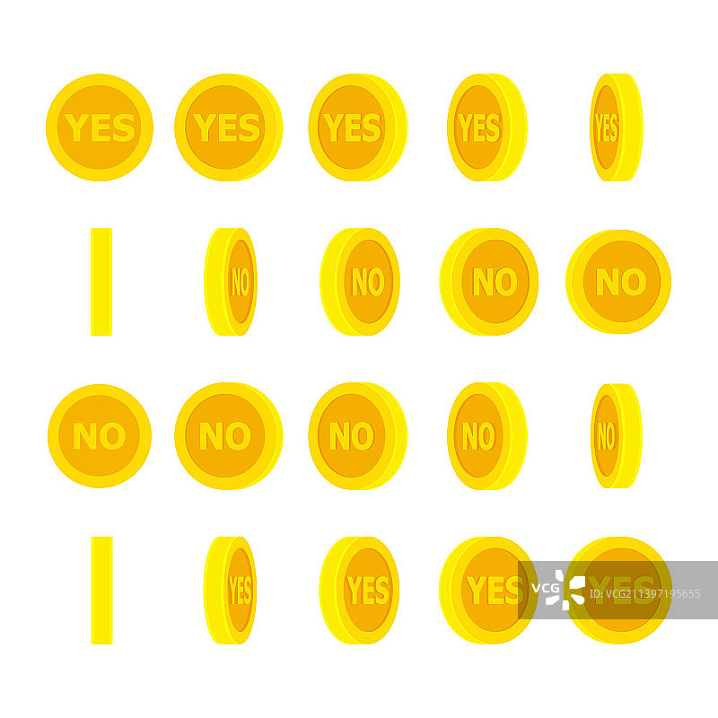 带有“是”和“否”字样的硬币旋转动画图片素材