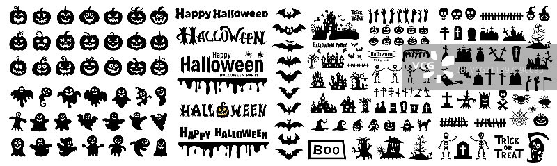 白色背景上的万圣节剪影大集合图片素材