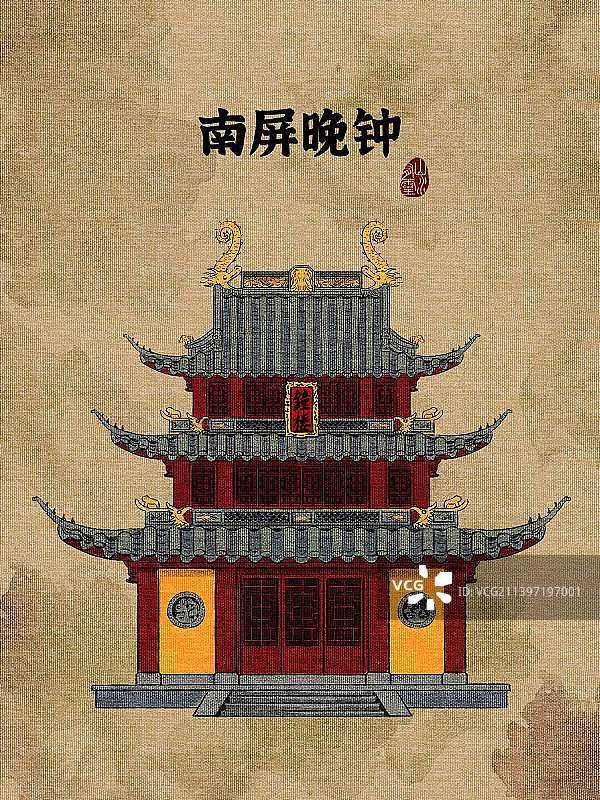 水墨建筑南屏晚钟图片素材