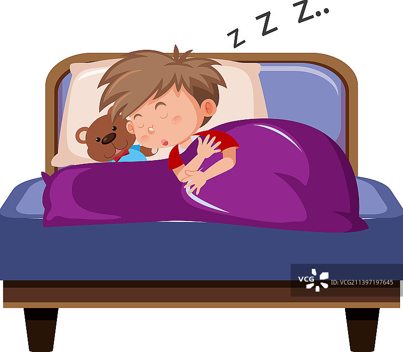 在床上睡觉的男孩图片素材