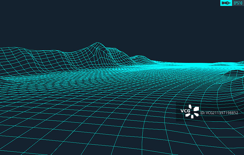 3D线框地形广角图片素材