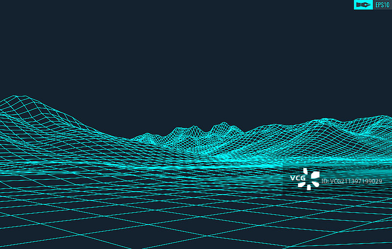 3D线框地形广角图片素材