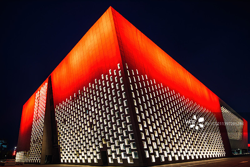 郑州市美术馆 档案馆 现代建筑夜景特写图片素材