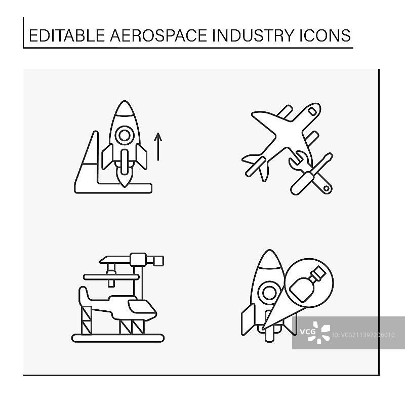 航空航天工业线性图标集图片素材