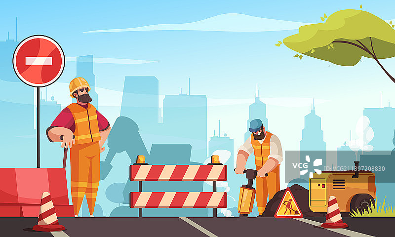 道路维修扁平化设计图片素材