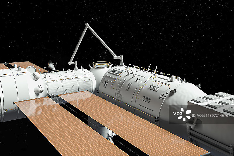 中国问天试验舱机械臂转换位置与天和核心舱对接图片素材