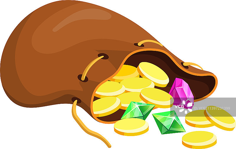 装满金币的游戏宝藏袋图片素材