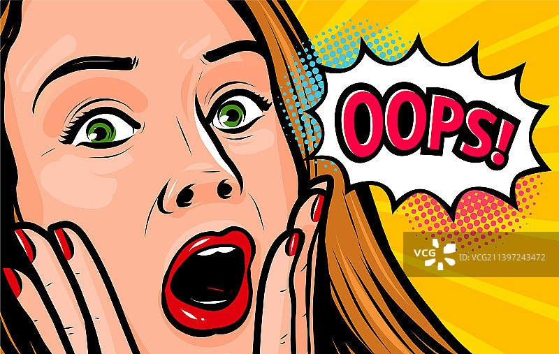 惊讶的女孩发出“哎呀”的感叹图片素材